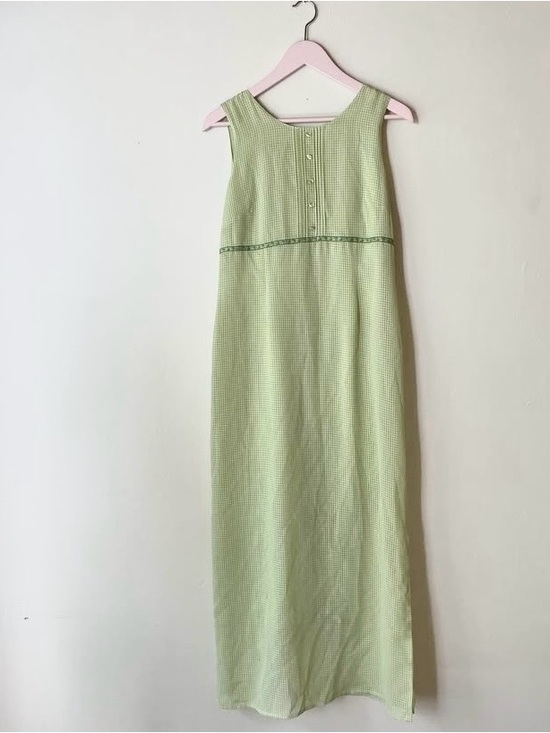 Vintage Dresses & Skirts - Vintage Sleeveless Light Green gingham Maxi Dress